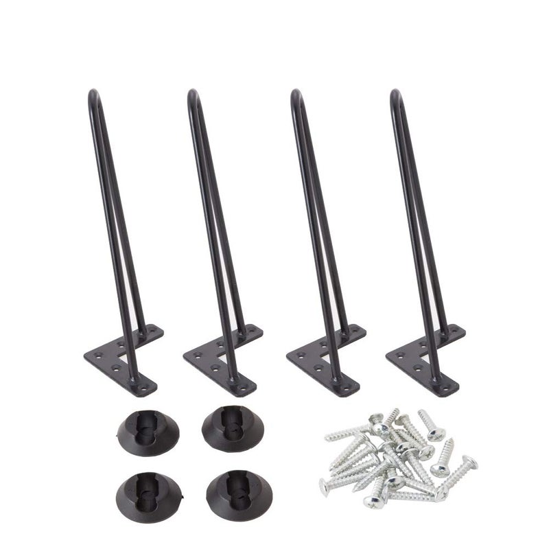 Osring 10 Inch Hairpin Legs Solid Steel Furniture Table Feet 4pcs, Heavy Duty Hairpin Feet 3/8â€ Dia 2 Rods Furniture Legs Black with Protector Pads for TV Stand, Cabinet and Coffee Table - Image 1